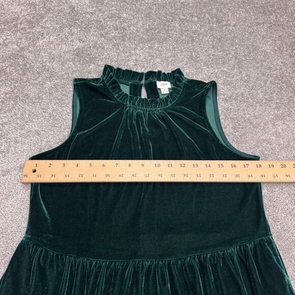 J.Crew Factory Velvet Sleeveless Tiered Midi Dress Women 8 Green Ruffle Neck NWT - Picture 14 of 15